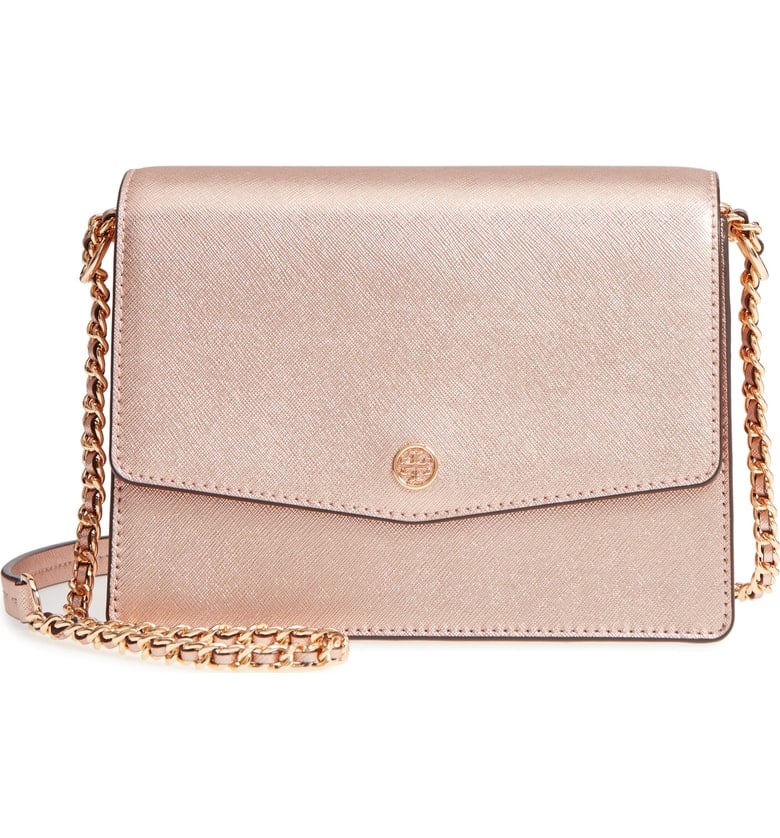 Tory Burch Robinson Convertible Metallic Leather Shoulder Bag