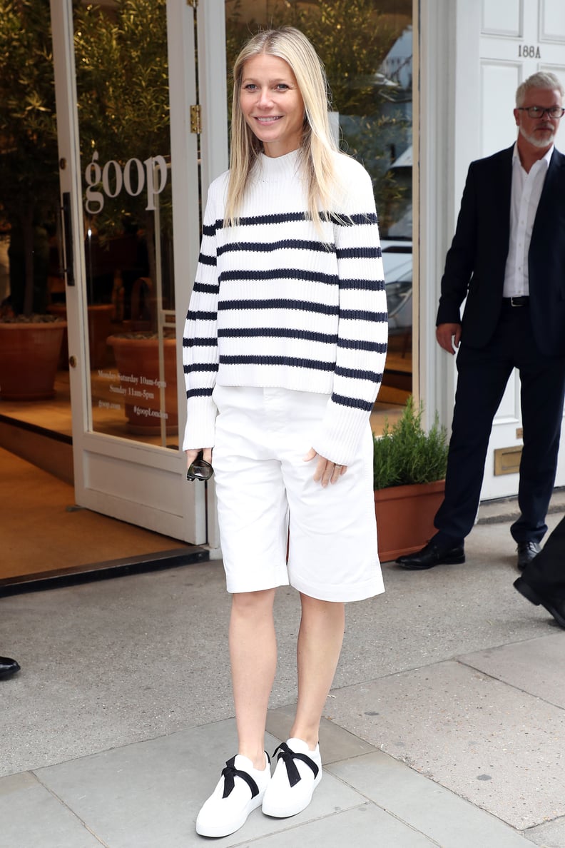 Gwyneth Paltrow Wearing a Striped Sweater and Shorts