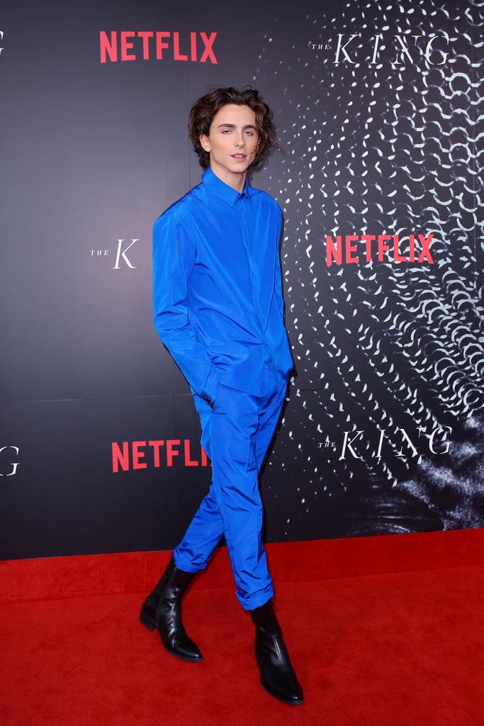 At an Australian premiere of The King in Sydney, Timothée wore an electric blue outfit by Haider Ackermann.