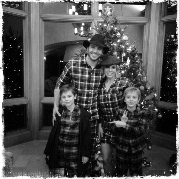 Britney, Charlie, Sean, and Jayden all wore matching pajamas for their Christmas 2014 celebration.