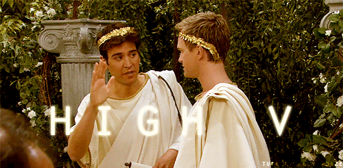 Or a throwback "High V" in togas.