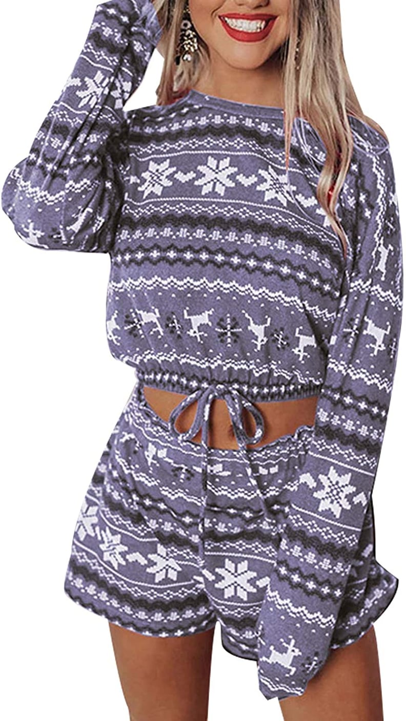 Ugly Christmas Drawstring Fleece Sweater and Shorts Pajamas Set For Women