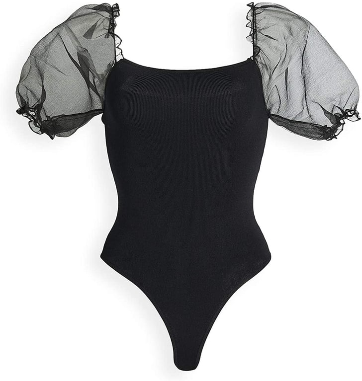 ASTR the Label Darling Sheer Puff-Sleeve Thong Bodysuit ...