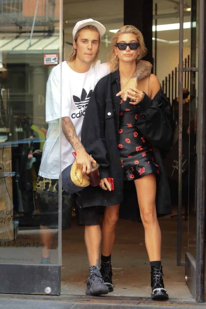 Hailey Baldwin Black Floral Dress With Justin Bieber