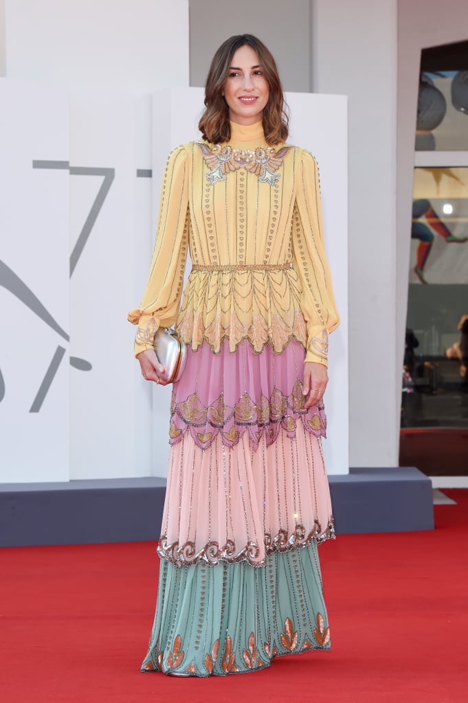 Gia Coppola wears a multicolor tiered Gucci gown.