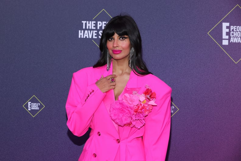 SANTA MONICA, CALIFORNIA - NOVEMBER 15: 2020 E! PEOPLE'S CHOICE AWARDS -- In this image released on November 15, Jameela Jamil arrives at the 2020 E! People's Choice Awards held at the Barker Hangar in Santa Monica, California and on broadcast on Sunday, 