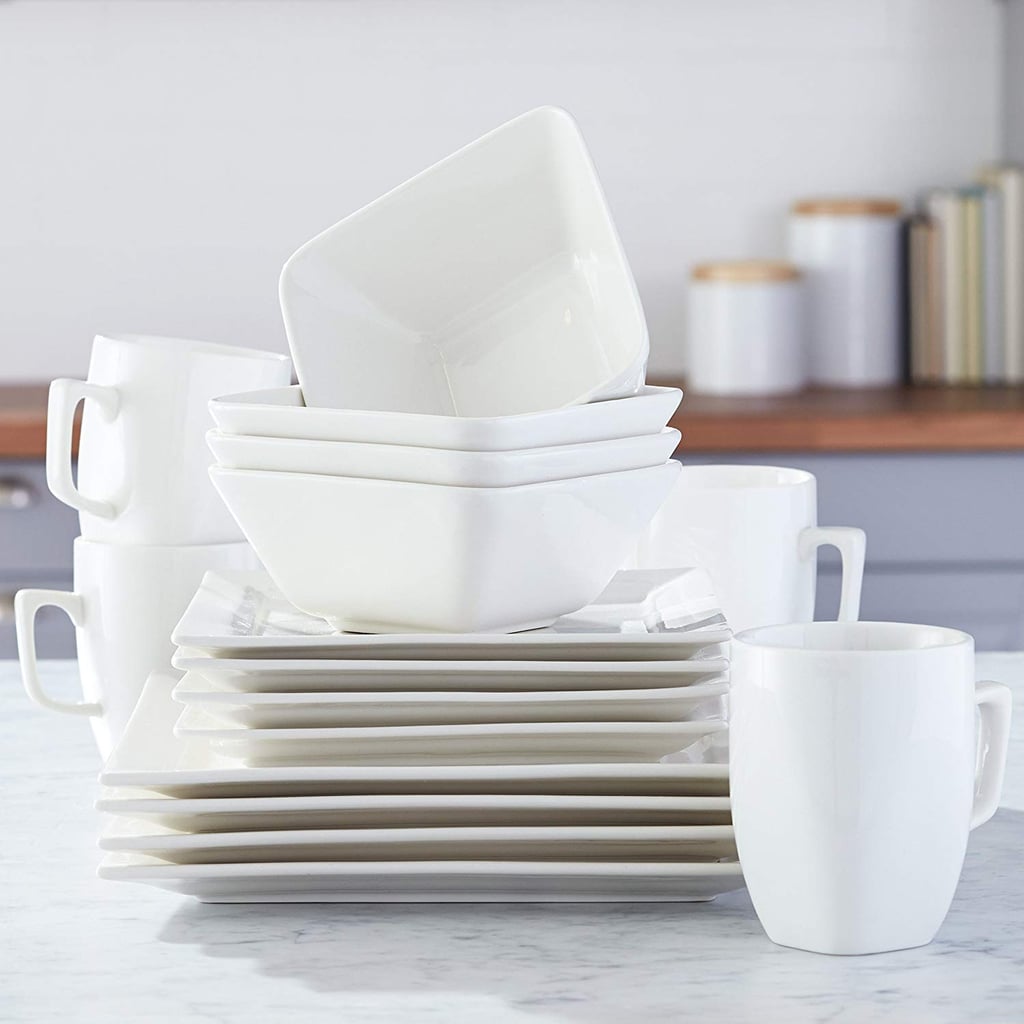 AmazonBasics 16-Piece Classic White Kitchen Dinnerware Set