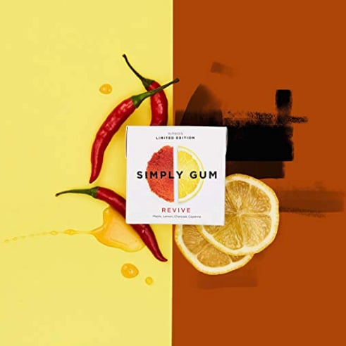 Simply Gum Natural, Vegan Chewing Gum, Revive With Maple, Lemon, Charcoal, and Cayenne