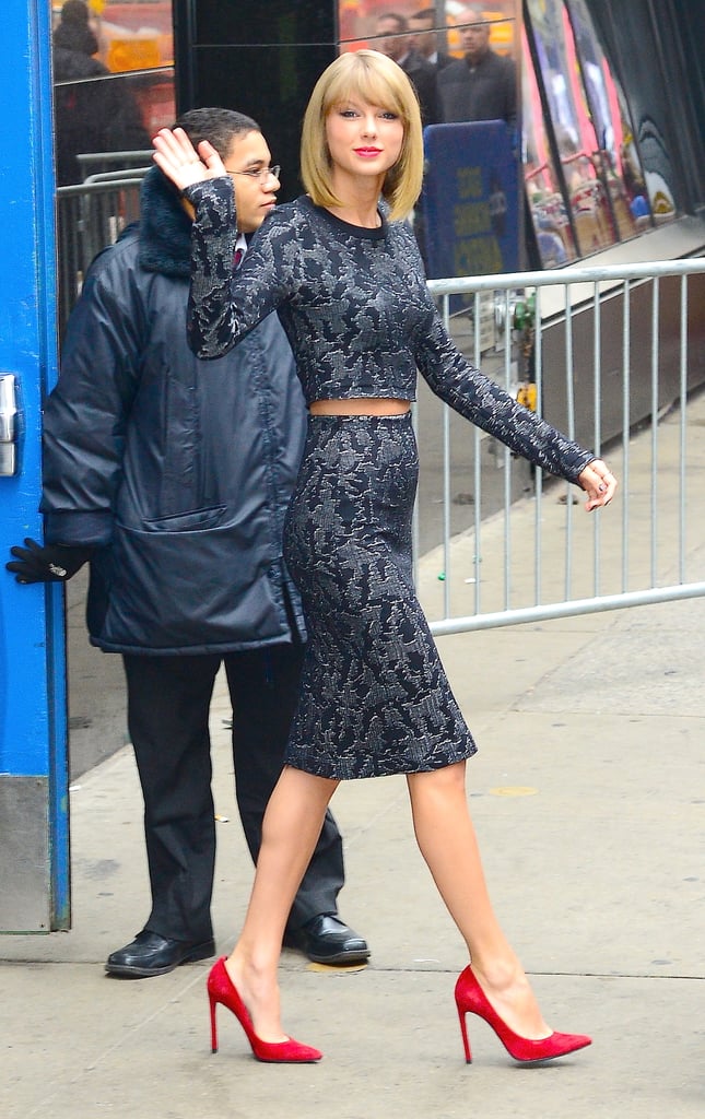 Taylor Swift gave a wave during an outing in NYC on Tuesday.