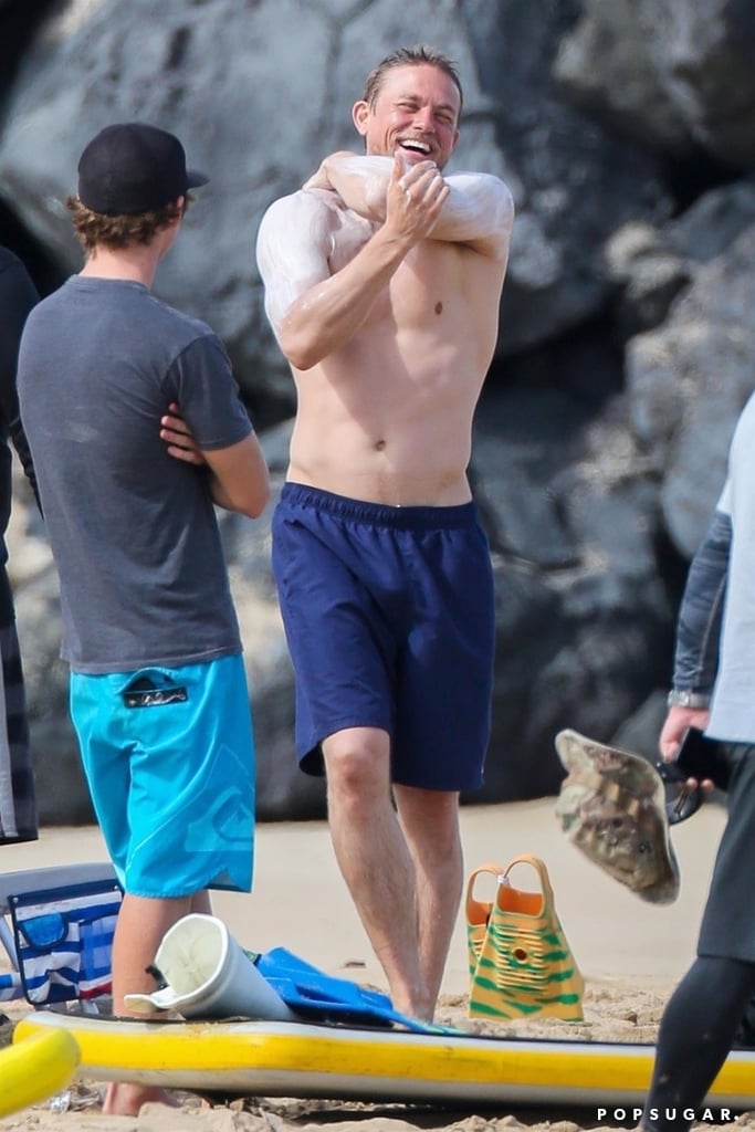 Charlie Hunnam Shirtless on the Beach in Hawaii March 2018