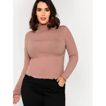 SHEIN Plus Mock Neck Sheer Glitter Top Without Camisole  Plus size women's  tops, Plus size tops, Shimmer top outfit