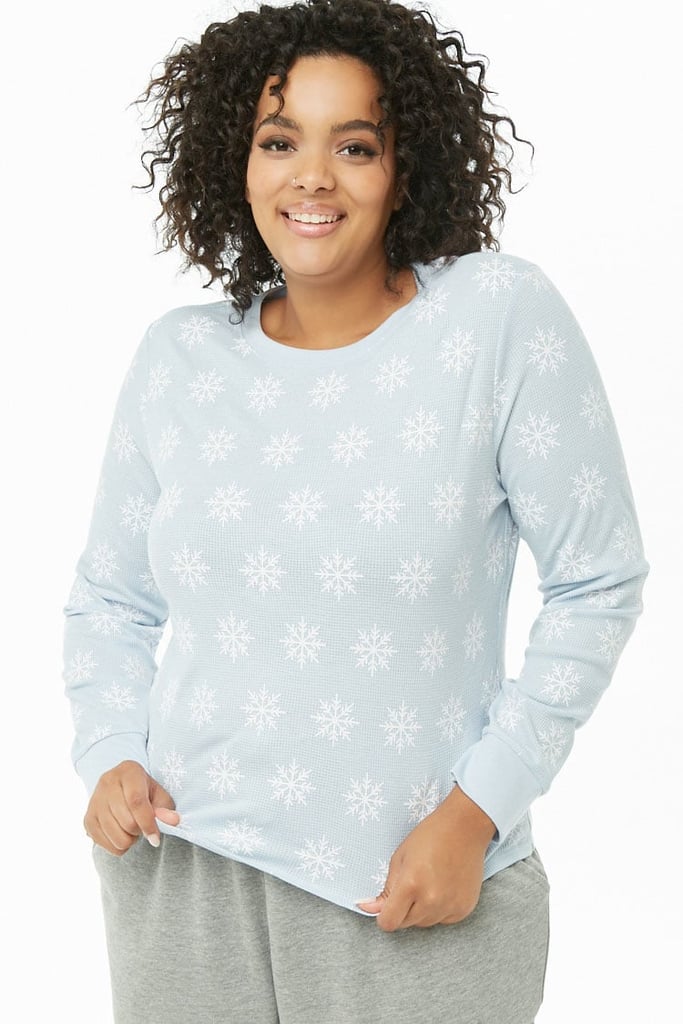 Snowflake Print Plus-Size Thermal Sweater