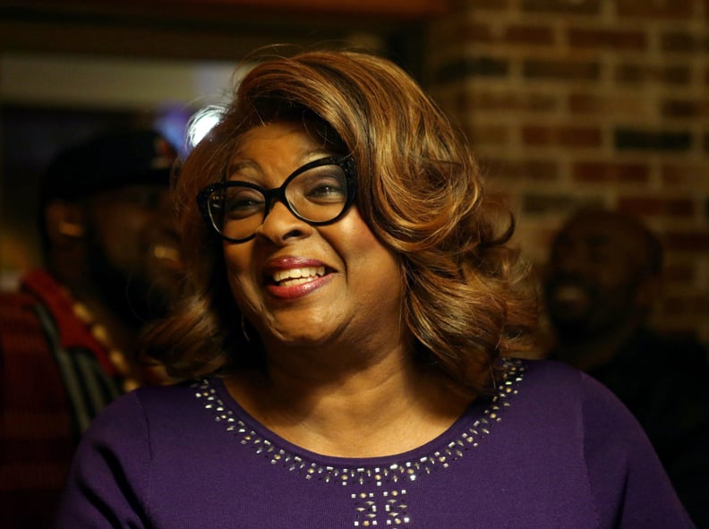 Ferguson mayoral candidate Ella Jones watches election results come in at Drake's Place in Ferguson, Mo., Tuesday, April 4, 2017. Two-term Mayor James Knowles III is opposed by Councilwoman Jones, who would become the first black mayor in Ferguson if elec