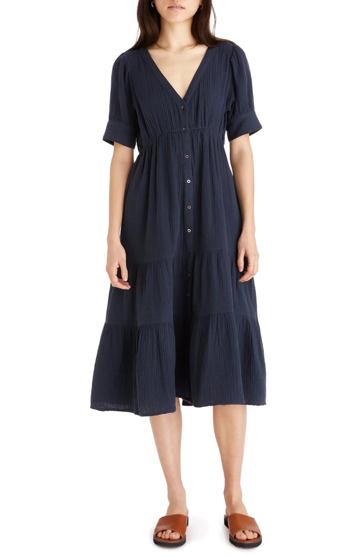 Madewell Lightspun Tiered Button Front Midi Dress (79, originally