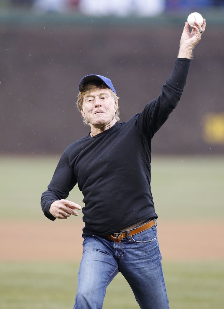 Robert Redford gave the ceremonial first pitch his all at a Chicago Cubs game in April 2011.