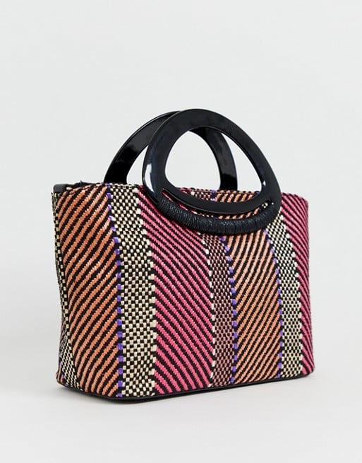 New Look stripe resin handle tote bag in pink pattern