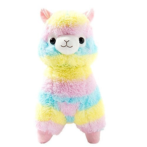 AngelGift Cuddly Llama Rainbow Alpaca Doll