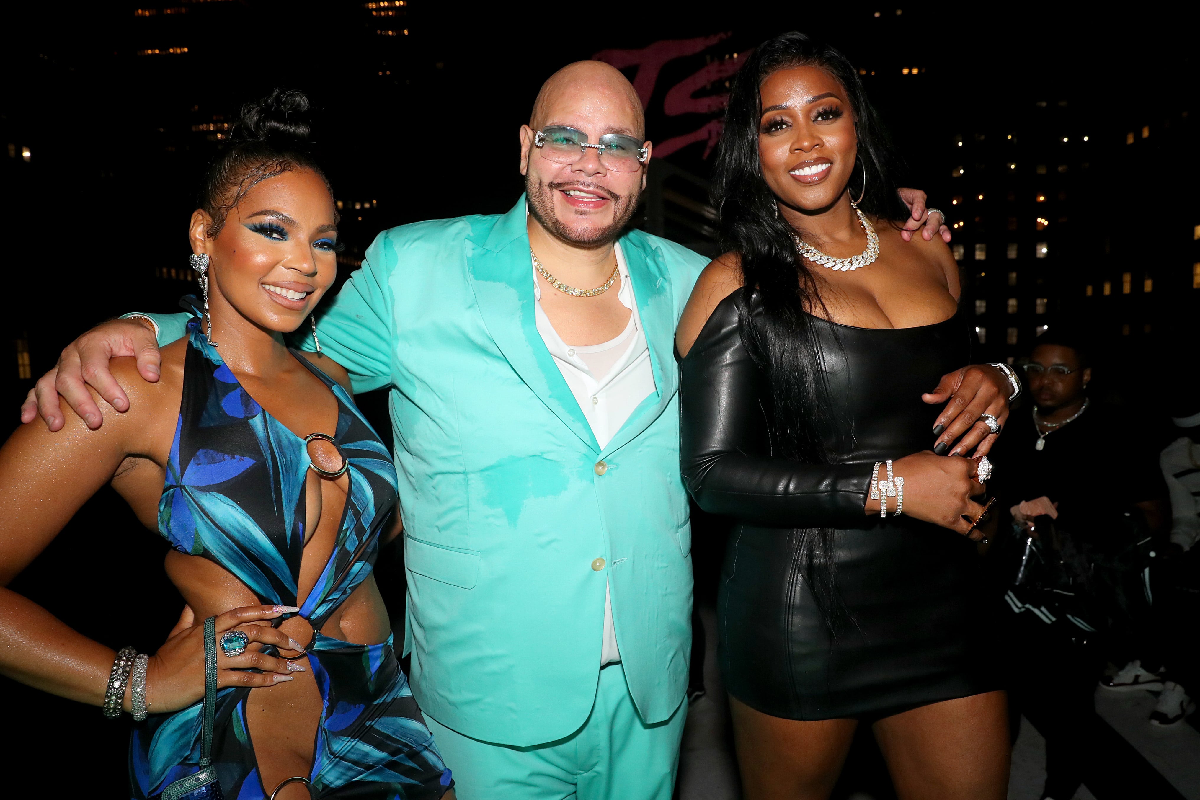 ashanti dress at fat joe's party Wardrobe Inquiry Most Requested: Ashanti Performs at Fat Joe's Birthday in  Louisa Ballou Cut Out Ring Blue Print Dress