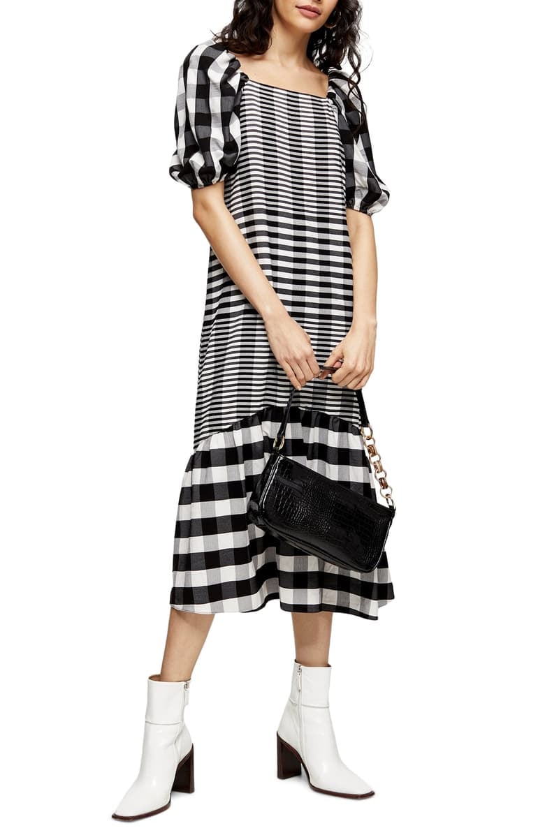 Topshop Contrast Check Midi Dress