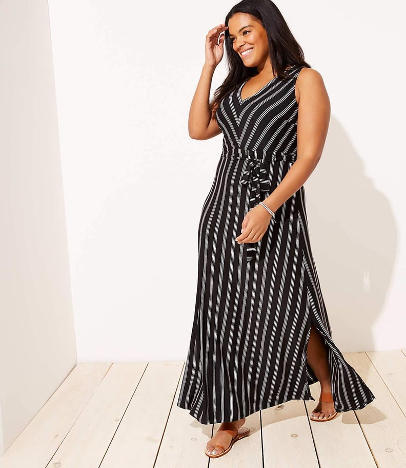 Loft Plus Striped Tie Waist Maxi Dress