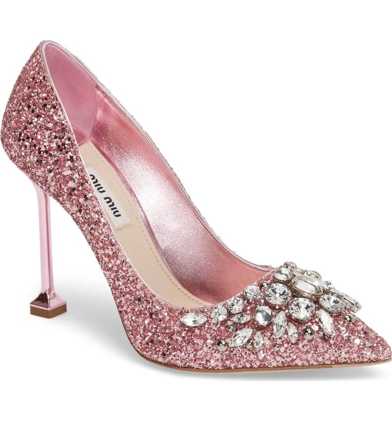 Miu Miu Embellished Glitter Pump