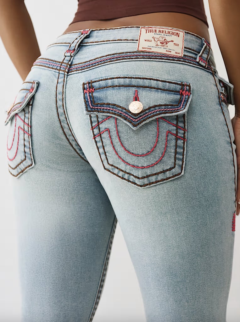 True Religion Joey Low Rise Super T Flare Jean ($127, originally $254)
True Religion has officially made a comeback, with celebrities like Alix Earle and Kylie Jenner wearing the brand — in fact, Jenner was spotted in this exact pair. If you're looking to upgrade your denim arsenal, try something out of the box and opt for True Religion's unique embroidered and gemstone designs.