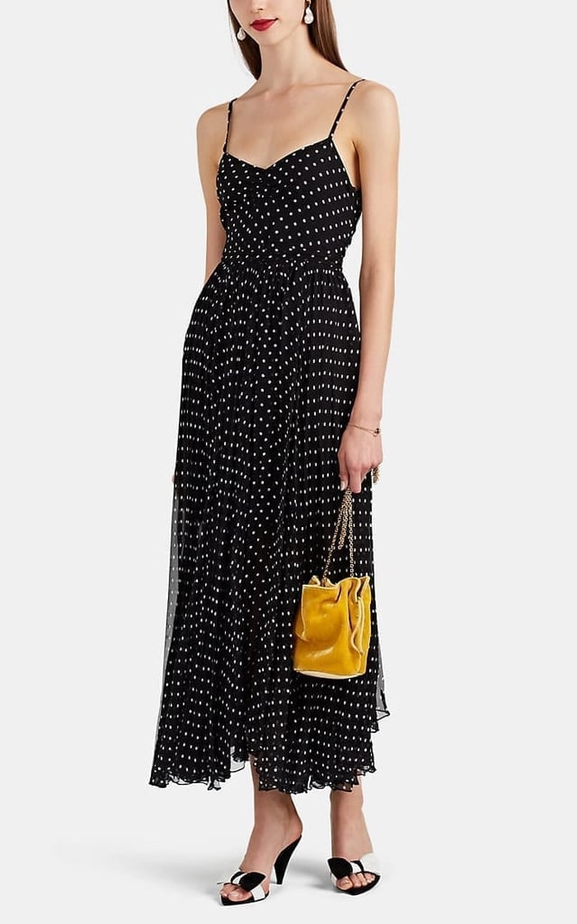 Laura Garcia Collection Georgiana Polka Dot Pleated Silk Chiffon Black / White