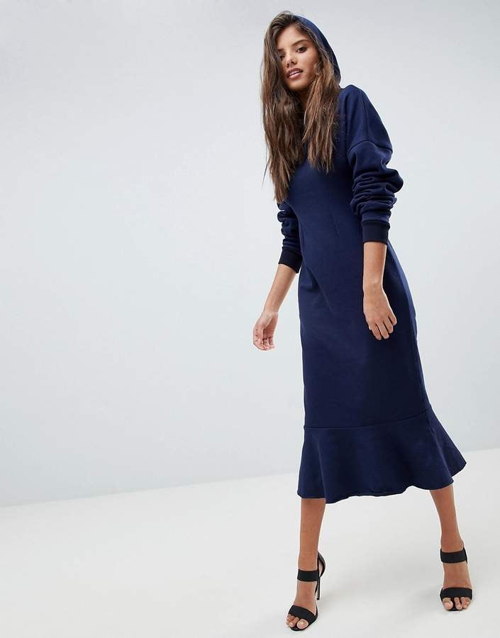 Asos Hooded Sweat Dress with Ruched Sleeves