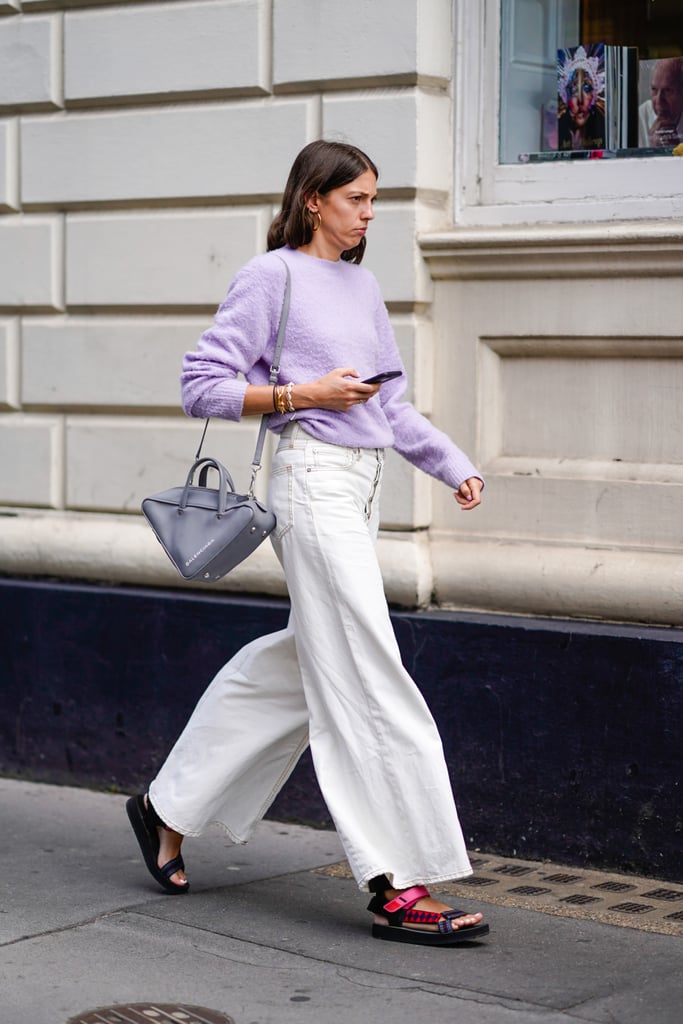 Wear Baggy White Denim With a Jumper in the Colour of the Moment