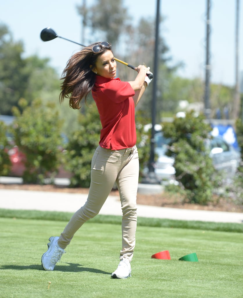 Eva Longoria gave her best shot at a May 2012 charity tournament in Toluca Lake, CA.