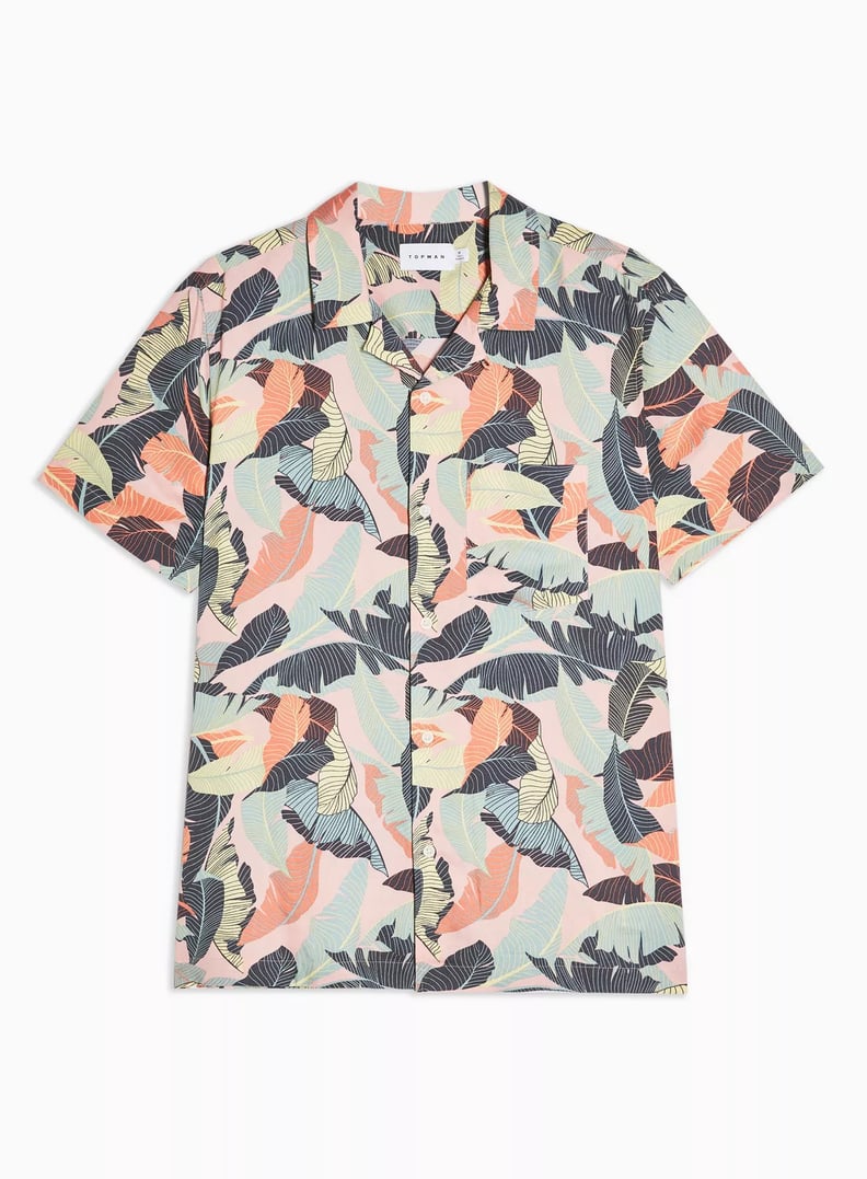 Topman Pink Palm Print Hawaiian Slim Shirt