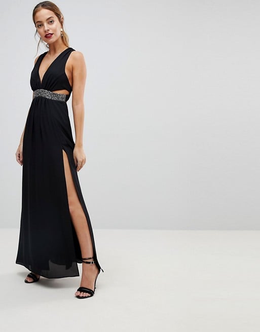 Asos Petite Embellished Waist Strap Back Maxi Dress