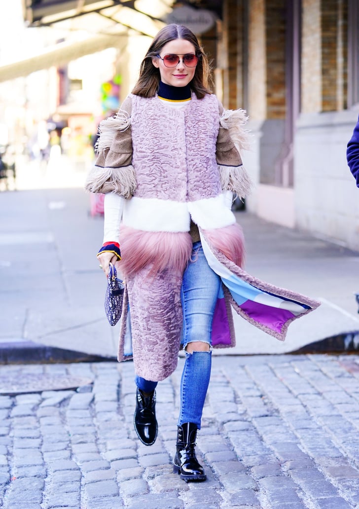 Olivia Palermo Wearing a Pink Fringe Coat