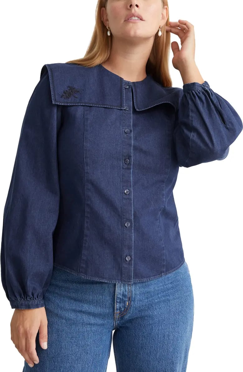 Dressed-Up Denim: & Other Stories Denim Long Sleeve Blouse