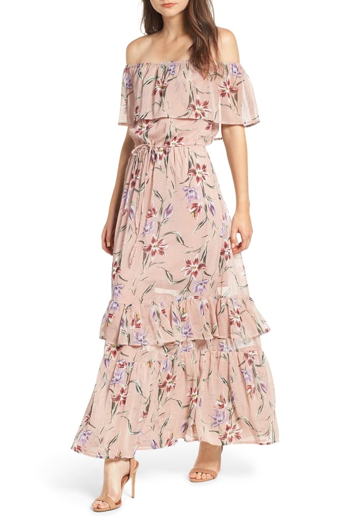 Love, Fire Off-the-Shoulder Maxi Dress