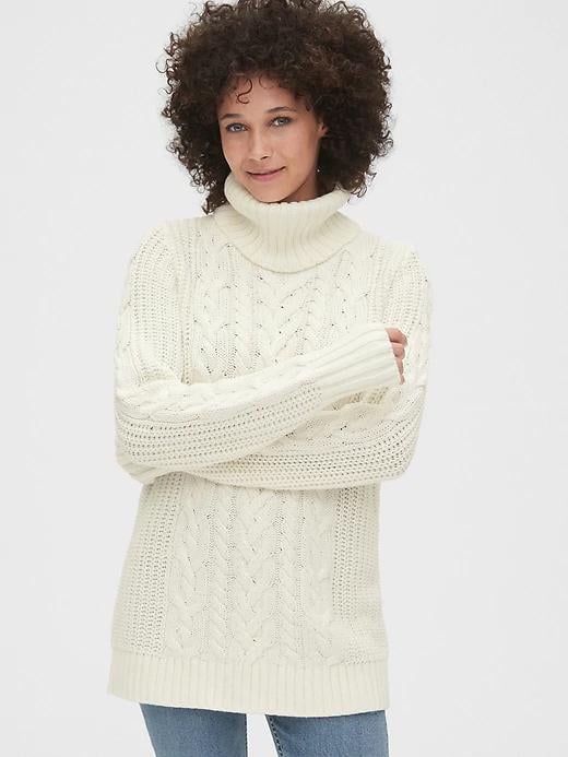 This Cable-Knit Turtleneck Tunic Sweater ($70) has 