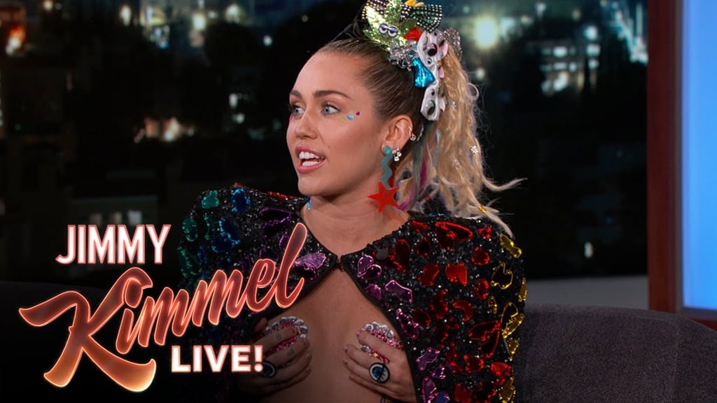 Miley Cyrus Wearing Nipple Pasties On Jimmy Kimmel Popsugar Fashion Australia 0658