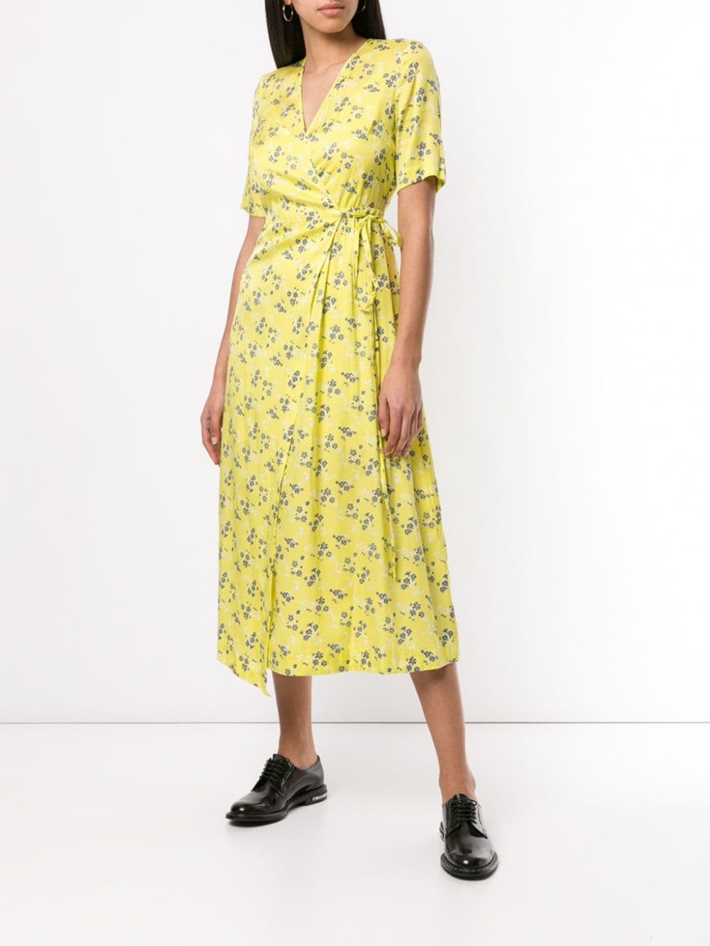 & other stories cloud print ruffled wrap dress in yellow