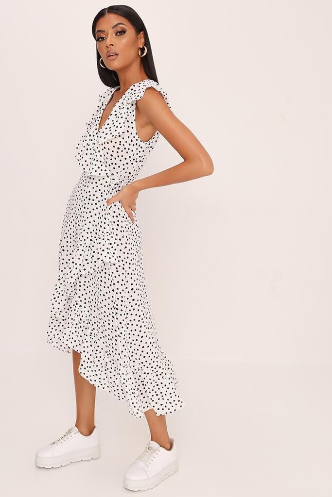 I Saw It First White Polka Dot Frill Midi Dress