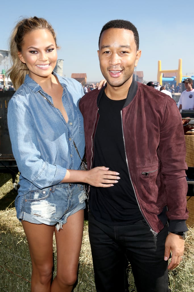 John Legend and Chrissy Teigen scored some sun at DirecTV's tailgate.