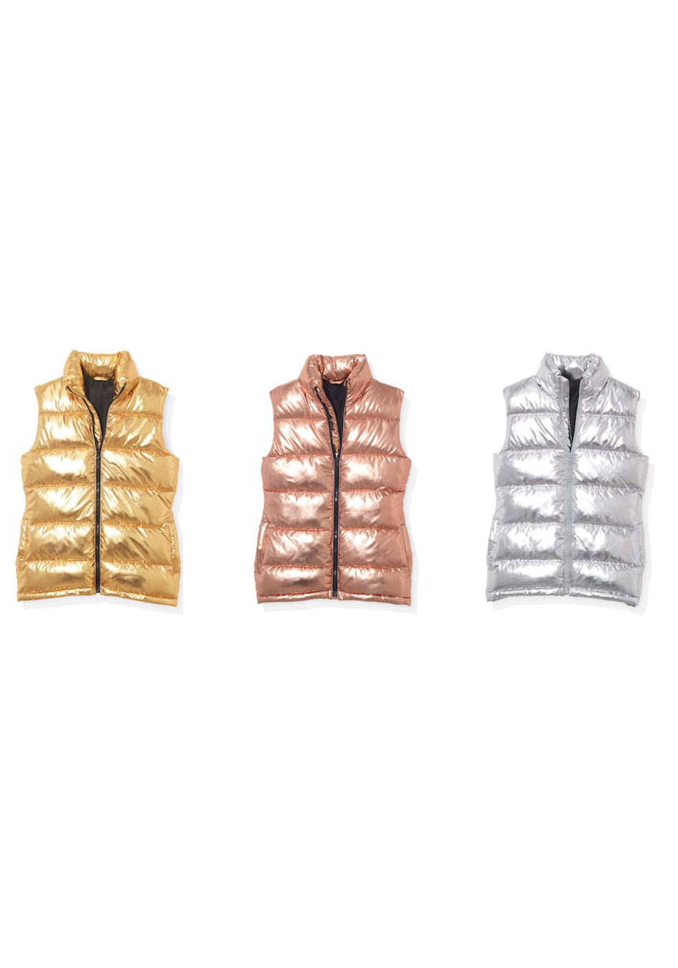 Material Girl Puffer Vests in Rose Gold 