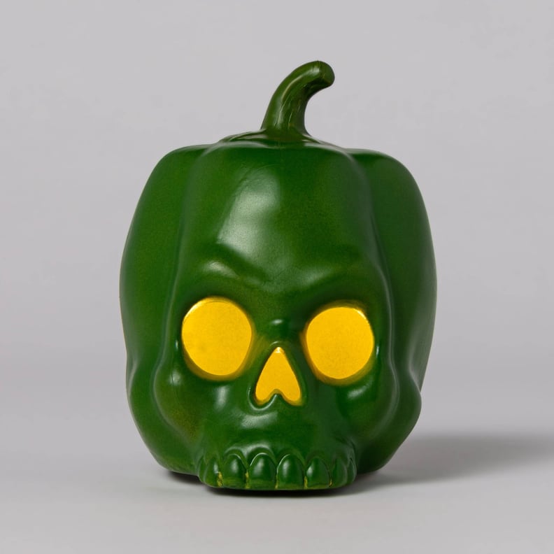 Light-Up Green Pepper Skull Halloween Prop