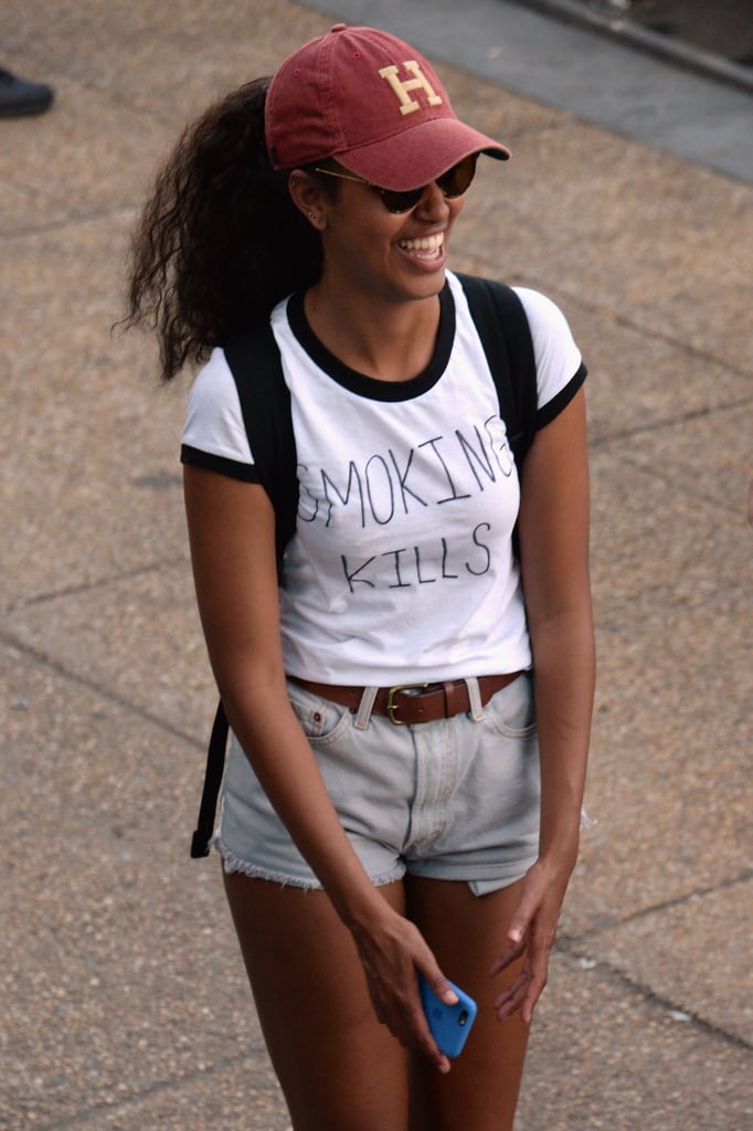 Malia popped up in Philadelphia for the annual Made in America Festival in September 2016. The first daughter — who was spotted among the crowd while Travis Scott took the stage — wore denim cutoffs, a baseball cap, and a t-shirt that read, "SMOKING KILLS."
