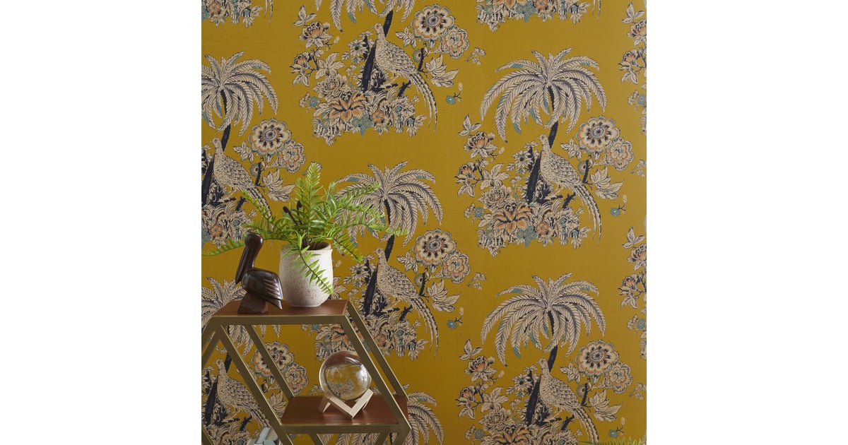 Yellow Tropical Toile PeelandStick Wallpaper Drew Barrymore's Home
