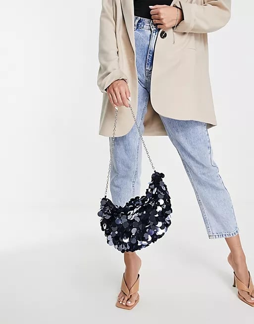 ASOS DESIGN Shoulder Bag With Large Sequin Discs in Petrol Blue