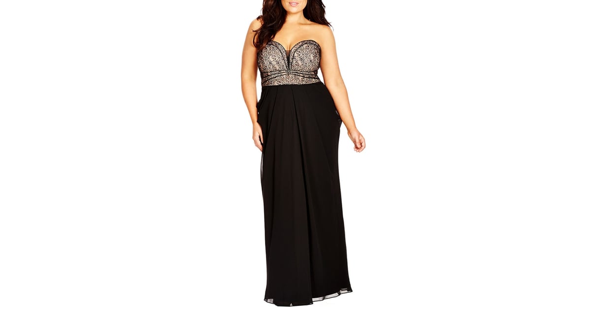 Strapless Lace \u0026 Chiffon Maxi Dress 