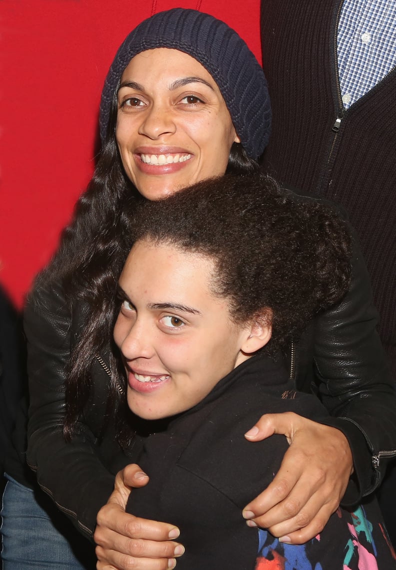 NEW YORK, NY - JANUARY 05:  Rosario Dawson and daughter Lola Dawson pose backstage at the hit Tony Winning Musical 