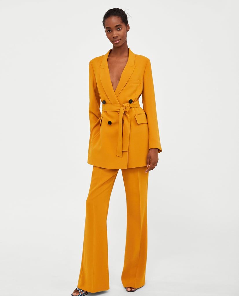 yellow pant suit zara