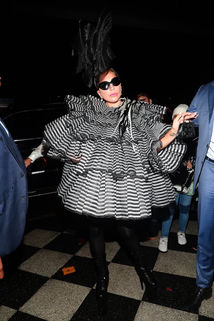 Lady Gaga Striped Minidress at Pre-Met Gala Dinner