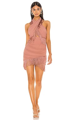 NBD Violet Fringe Mini Dress in Clay Mauve